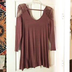 American Eagle Soft & Sexy Mauve Lace Ribbed Dress